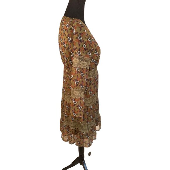 Anthropologie Blue Bird Boho Chic Sheer Floral Lace Dress M 3 tier Cottage Core - Picture 4 of 10
